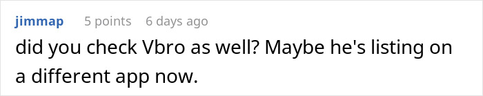 Comment about checking alternative rental apps, suggesting host might be listing on a different platform after price hike attempt.