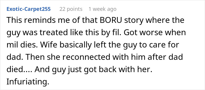 Screenshot of a forum comment discussing FIL pointing at son-in-law over missing iPad and wife&rsquo;s silence frustration.