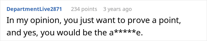 Comment on a forum post expressing an opinion about proving a point, with some words censored for offense.