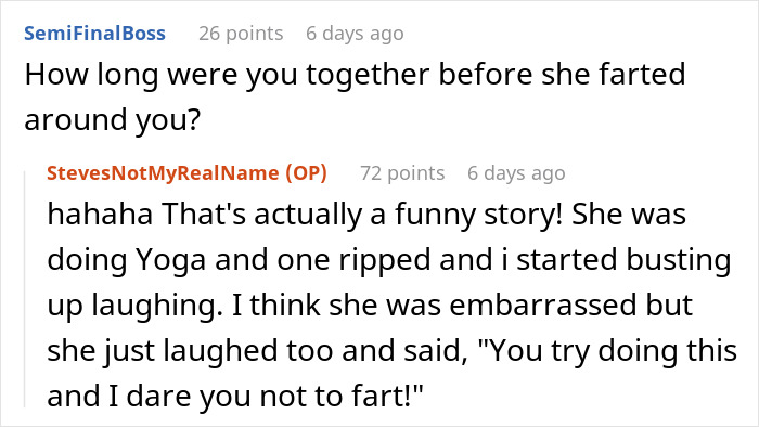 Screenshot of a Reddit conversation about dating a famous actress, sharing a funny story from their year together.