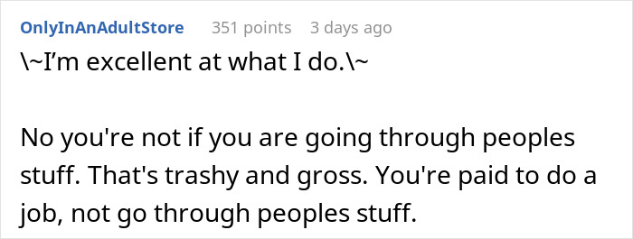 Screenshot of a Reddit comment criticizing someone who confesses to housesitting for trying on others' clothing for thrills.