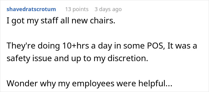 Text post discussing airport employees uniting against manager after chairs were taken away for safety reasons.