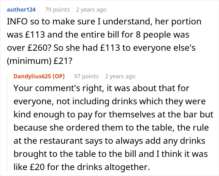 Screenshot of a discussion about a friend's girlfriend ordering the most expensive meals on the menu knowing the guy is paying.