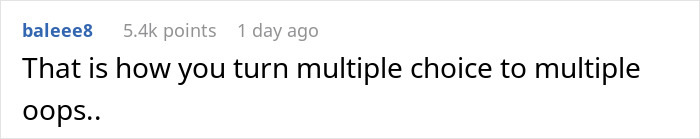 Screenshot of a Reddit comment explaining how to turn multiple choice questions into multiple versions to catch cheaters.