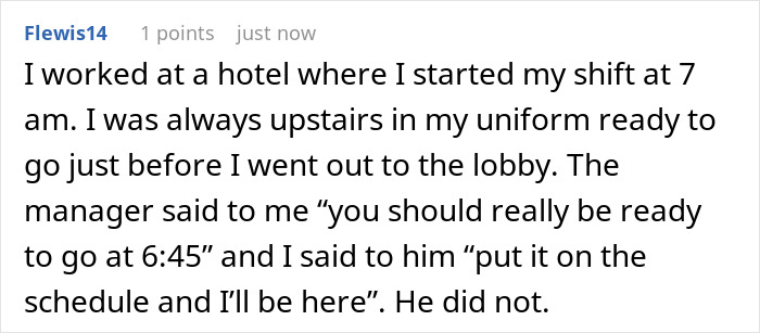 Screenshot of a Reddit comment about a boss obsessed with punctuality shaming workers and an employee&rsquo;s clever workaround.