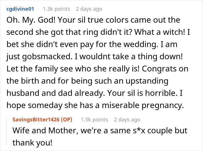 Reddit comments discussing the conflict about posting screenshots of SIL's texts and making her look bad online.