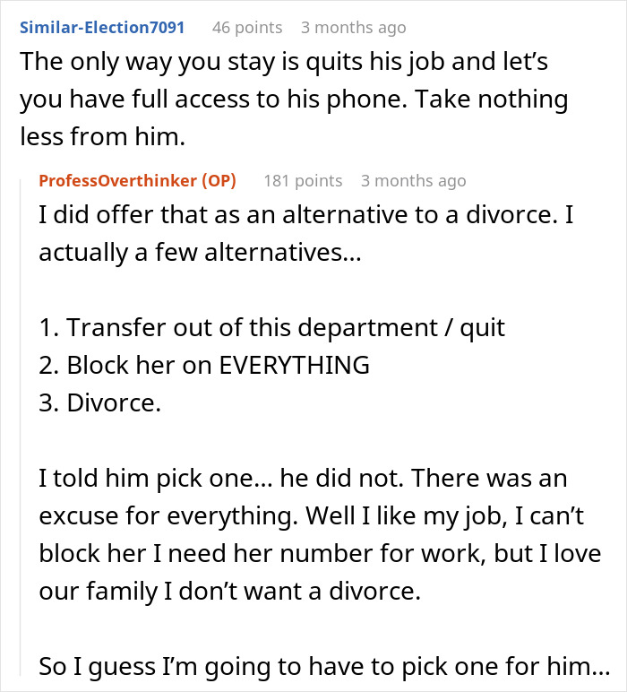 Screenshot of an online discussion about a man gaslighting his pregnant wife and consequences after marriage fails.