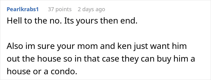 Comment on Reddit discussing a woman upset family by refusing to give away her dad&rsquo;s cabin to struggling stepbrother.