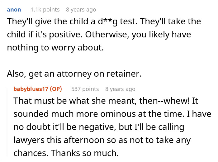 Pregnant lady horrified as caseworker warns baby might not be able to go home after delivery, seeking legal advice.