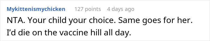 Screenshot of an online comment discussing choices about vaccines in relation to a pregnant anti-vaxxer and playdate decisions.