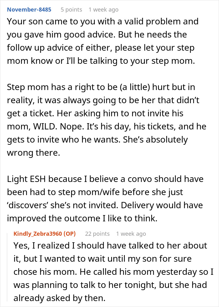 Discussion about stepmom's tantrum after teenager invites his mom to graduation instead of her, highlighting family tensions and invitations.