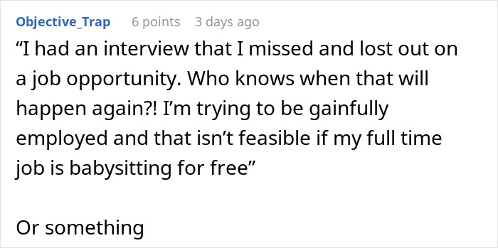 Comment discussing the struggle of asking to be paid for babysitting niece and nephew despite family conflict.