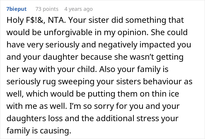 Comment expressing support for dad teaching daughter basic tasks after wife&rsquo;s passing, criticizing sister&rsquo;s claim of neglect.