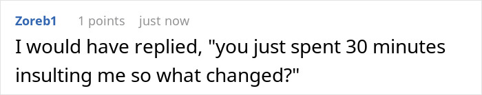 Comment text showing a user replying to an insult, reflecting a manager questioning an engineer and trust issues involving security.