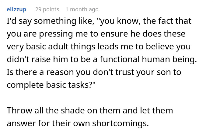 Text post discussing helicopter parents treating 29YO son&rsquo;s girlfriend like nanny and daily planner, with advice to confront them.