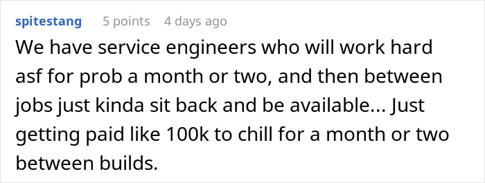 Comment explaining how an employee figures out to work only a week a month and shares his story about balancing work and downtime. Comment explaining how an employee figures out to work only a week a month and shares his story about balancing work and downtime.
