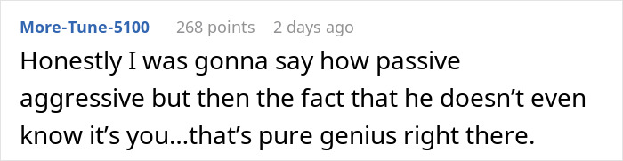 Commenter praising clever woman’s cleverness in confusing loud downstairs neighbor to restore peace in apartment block. Commenter praising clever woman’s cleverness in confusing loud downstairs neighbor to restore peace in apartment block.
