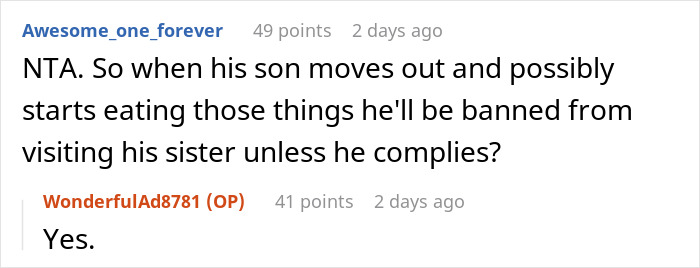 Screenshot of a Reddit conversation discussing a dad refusing to change kids&rsquo; diet for visitation with their mom.