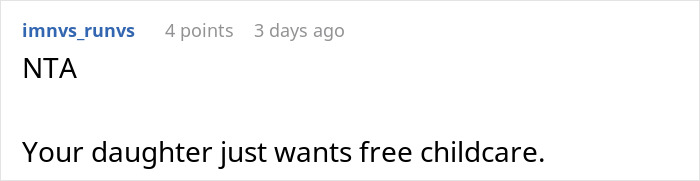 Screenshot of an online comment discussing a woman upset that her mom booked a vacation and won&rsquo;t babysit her two kids.