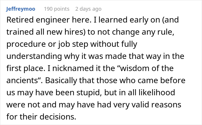 Comment from retired engineer explaining importance of understanding medical policy changes before implementation.