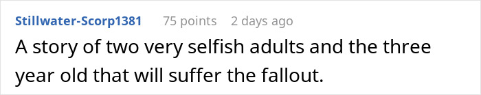 Comment describing selfish adults and a child suffering fallout, related to tired mom and cheating husband situation.
