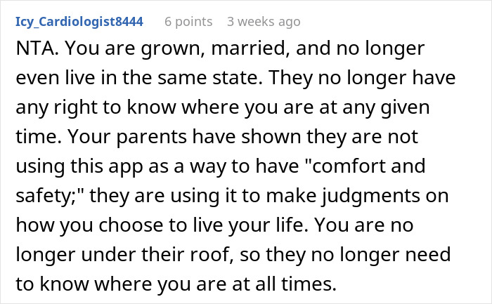 Screenshot of a Reddit comment discussing phone tracking removal from parents who keep using it to see location privacy concerns.