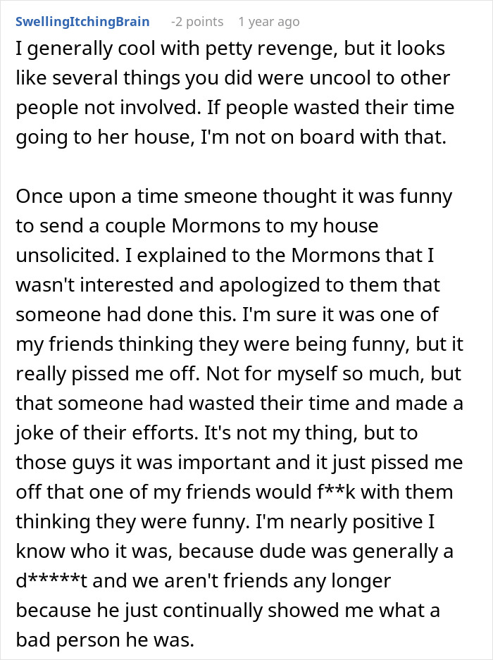 Reddit user discussing petty revenge and frustrations after a prank involving unsolicited visitors to their house.