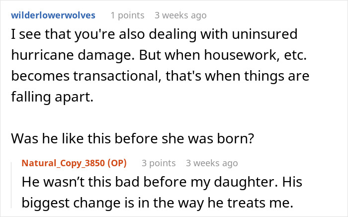 Screenshot of a forum discussion about AITAH for leaving husband after he refused to help with their child. Screenshot of a forum discussion about AITAH for leaving husband after he refused to help with their child.