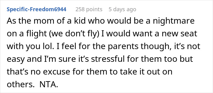 Passenger moves seats on flight after special needs kid kicks, gets blamed by nearby passengers in tense situation.