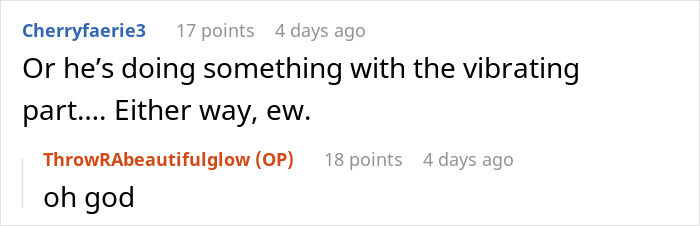 Online comments discussing woman suspecting boyfriend is tampering with her toothbrush before dumping him