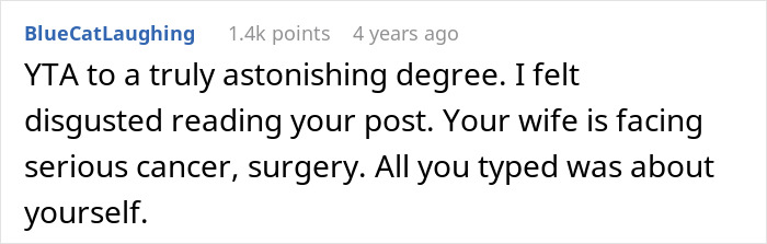 Comment on a forum about a man walking out after wife&rsquo;s cancer diagnosis affects having biological kids, MIL tells him to stay gone.