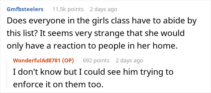 Screenshot of an online discussion about a dad refusing to change kids&rsquo; diet for the ex&rsquo;s new husband.