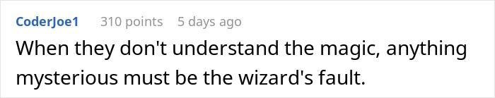 Screenshot of a forum comment discussing misconceptions about magic and blame in an online conversation.