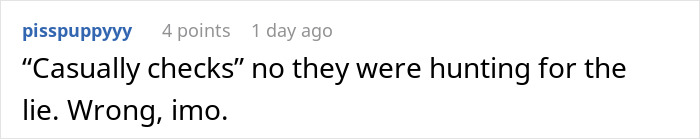 Text comment in a discussion forum about honesty, related to bottomless mimosa brunch confession after calling in sick.