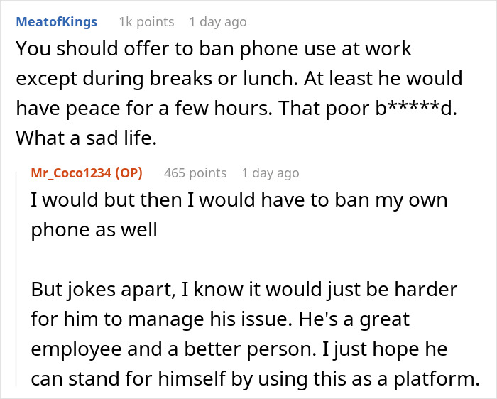 Alt text: Online discussion about helicopter mom calling adult son&rsquo;s boss, highlighting workplace and family dynamics.