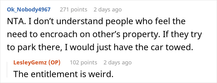 Screenshot of an online discussion about a teen parking on a neighbor's property and his mother defending him fiercely. Screenshot of an online discussion about a teen parking on a neighbor's property and his mother defending him fiercely.