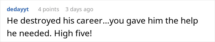 Screenshot of an online comment praising someone for helping after a manager created a hostile workplace environment.