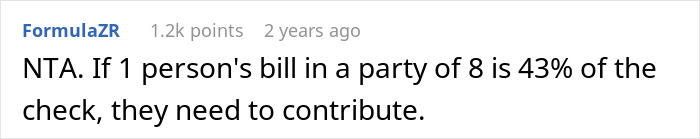 Screenshot of a comment discussing a friend&rsquo;s girlfriend ordering the most expensive meals knowing the guy is paying, causing a backfire.