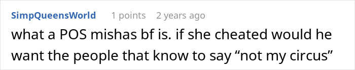 Screenshot of an online comment about a boyfriend's jealousy and infidelity in a discussion thread.