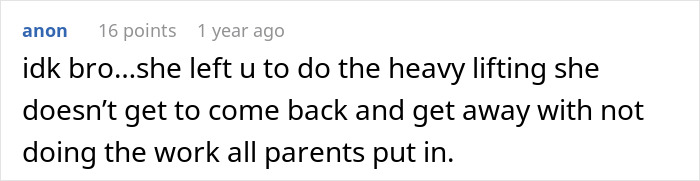 Screenshot of online comment about man raising newborn alone, expressing feelings on ex reappearing after three years and forgiveness concerns.