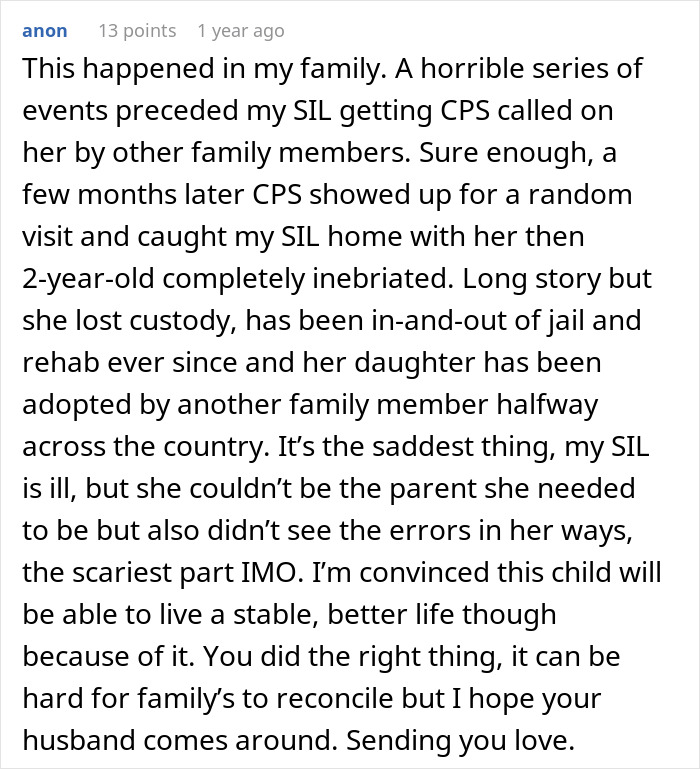 Alt text: Text comment discussing woman served with divorce papers after helping sister-in-law&rsquo;s kids and family struggles.