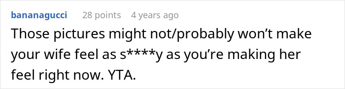Comment criticizing a husband for refusing a spicy photoshoot due to his wife’s 12 extra pounds after pregnancy. Comment criticizing a husband for refusing a spicy photoshoot due to his wife’s 12 extra pounds after pregnancy.