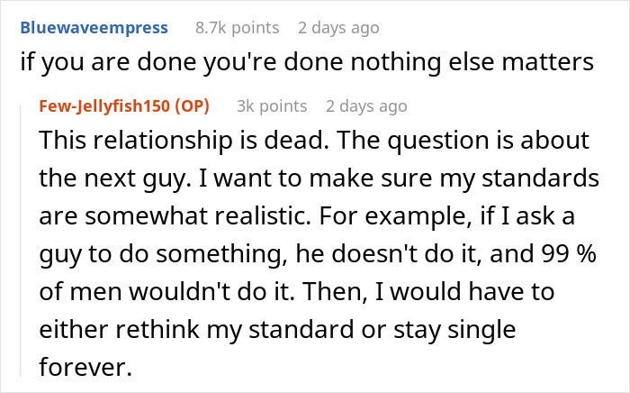 Reddit comments discussing dumping boyfriend for refusing to hand period pad and tissues in a difficult relationship situation. Reddit comments discussing dumping boyfriend for refusing to hand period pad and tissues in a difficult relationship situation.