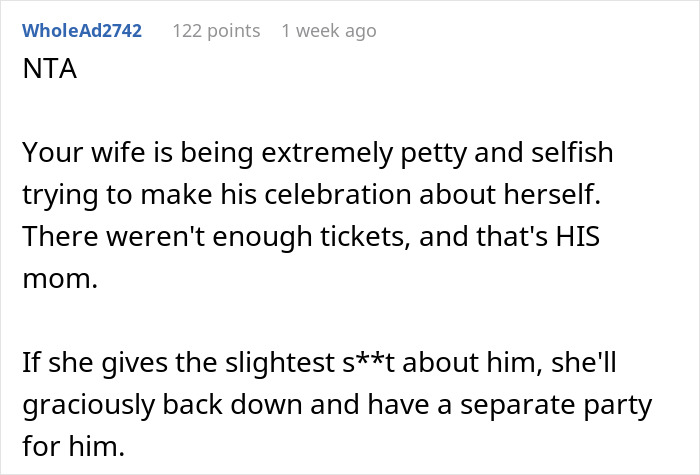 Comment discussing a stepmom throwing tantrum after teenager invites his mom instead of her to graduation event.