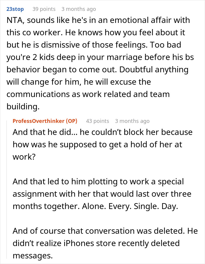 Alt text: Online discussion about man gaslighting wife during pregnancy and consequences after marriage fails in emotional affair situation