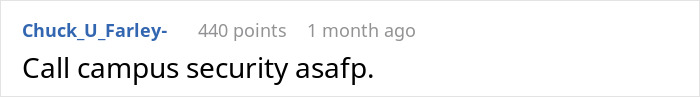 Screenshot of an online comment urging to call campus security regarding a student spiking roommate&rsquo;s drinks with sleep aids.