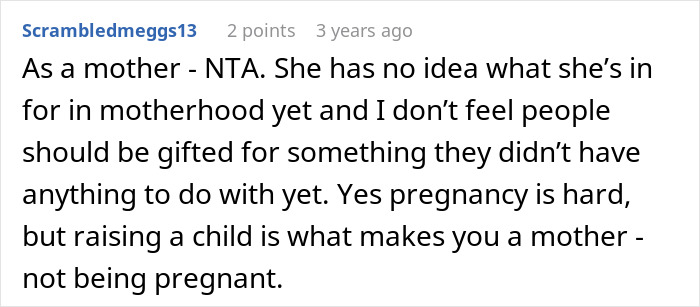 Screenshot of a forum comment debating whether a pregnant wife should be considered a mom or get a Mother&rsquo;s Day gift.