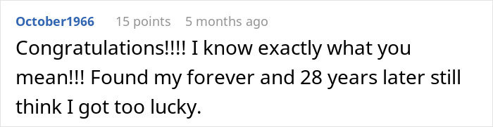 Screenshot of an online comment praising a heartfelt message about relationships and long-term love.