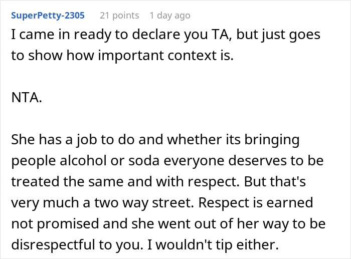 Comment discussing respect and tipping etiquette on a waitress after a 300 plus dollar tab in a social forum. Comment discussing respect and tipping etiquette on a waitress after a 300 plus dollar tab in a social forum.