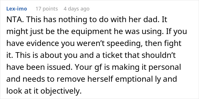 Alt text: Online comment discussing a cop wrongfully ticketing a driver for speeding who turns out to be his daughter’s boyfriend. Alt text: Online comment discussing a cop wrongfully ticketing a driver for speeding who turns out to be his daughter’s boyfriend.